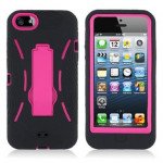 Wholesale iPhone 5 5S  Armor Hybrid Case with Stand (Black-Pink)